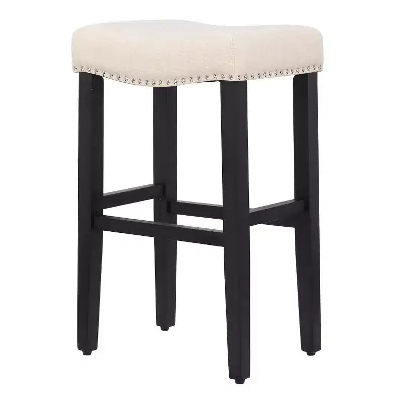 Sgabello da bar imbottito con sedile a sella da 29", set da 2 – Nero/Beige