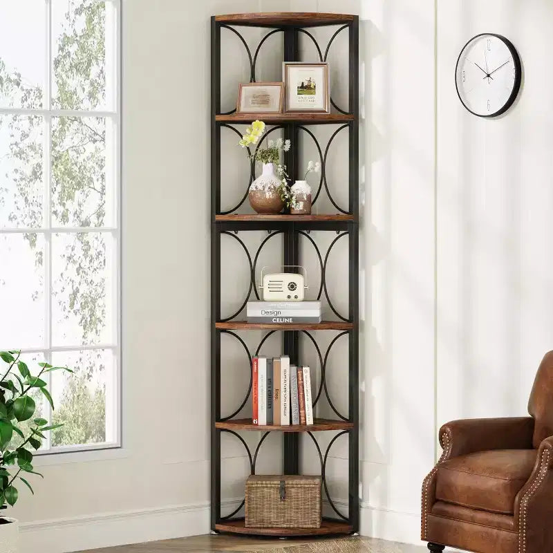 Libreria angolare da 67", scaffale portaoggetti a 6 ripiani