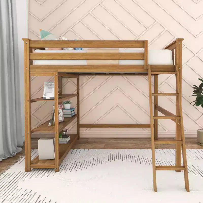 Letto alto a soppalco matrimoniale con scaletta e libreria