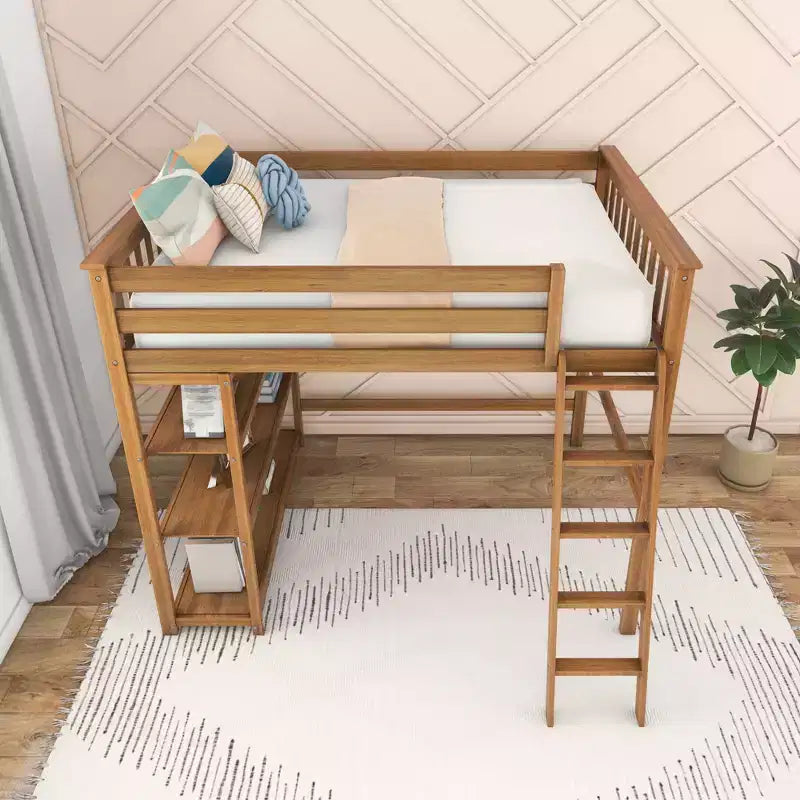 Letto alto a soppalco matrimoniale con scaletta e libreria