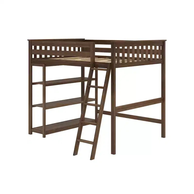 Letto alto a soppalco matrimoniale con scaletta e libreria