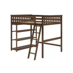 Letto alto a soppalco matrimoniale con scaletta e libreria