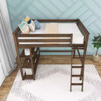 Letto alto a soppalco matrimoniale con scaletta e libreria