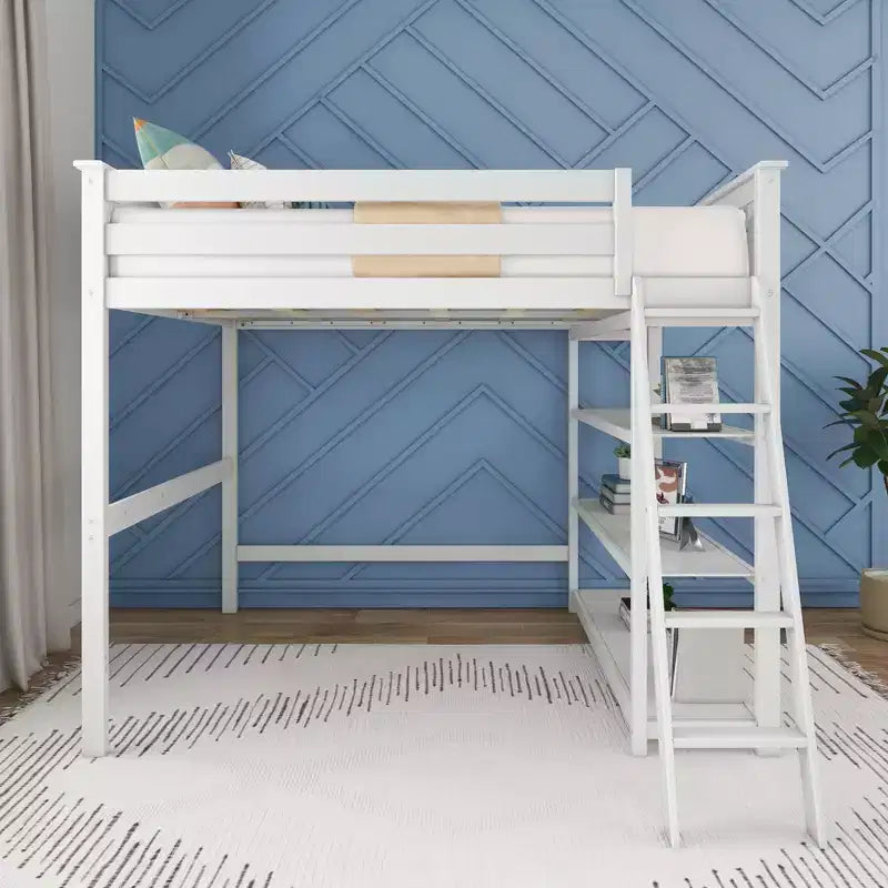 Letto alto a soppalco matrimoniale con scaletta e libreria