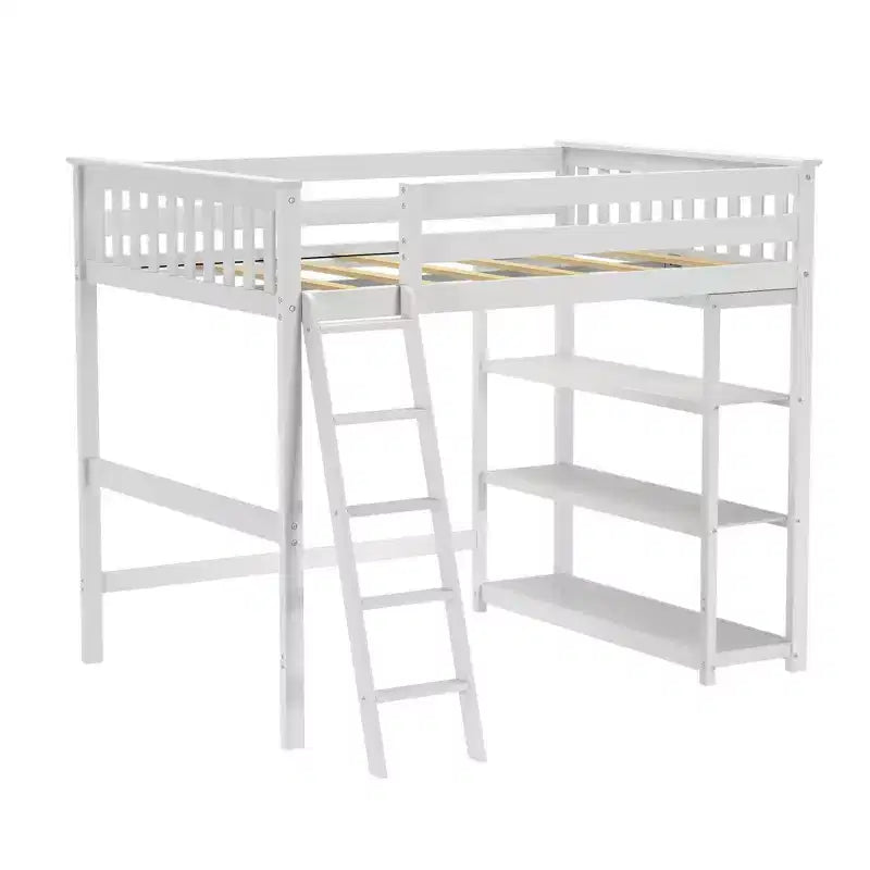 Letto alto a soppalco matrimoniale con scaletta e libreria