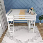 Letto alto a soppalco matrimoniale con scaletta e libreria
