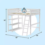 Letto alto a soppalco matrimoniale con scaletta e libreria