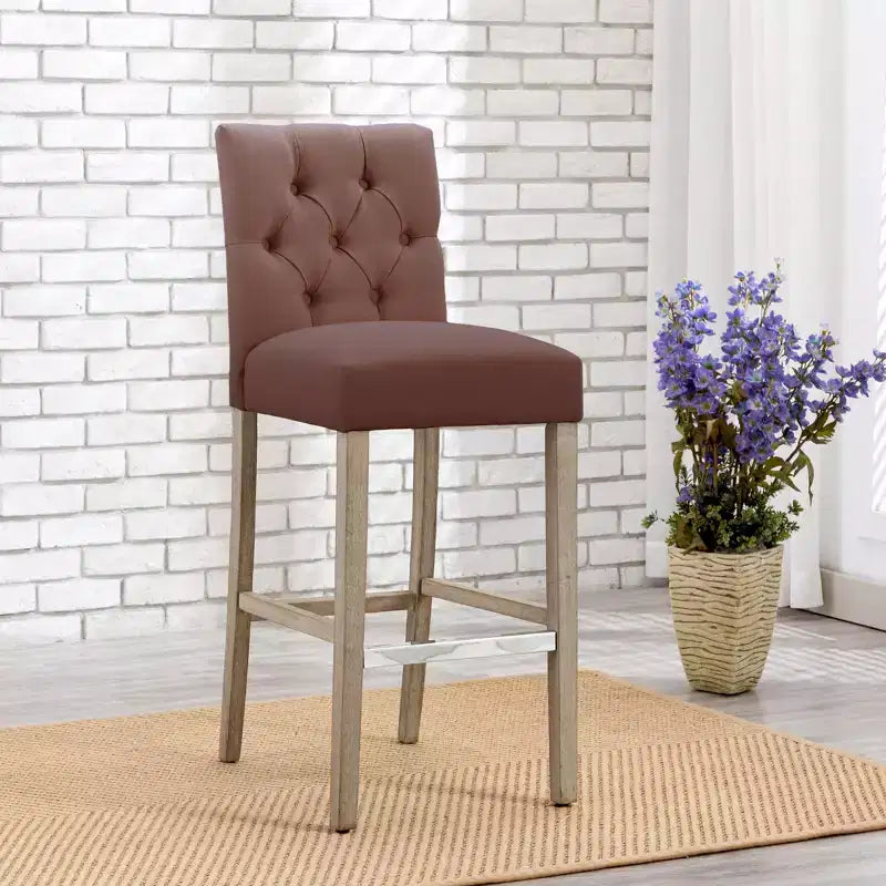 Sgabello da bar imbottito in lino capitonné da 29", marrone