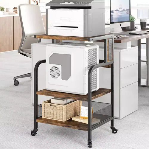 Large Printer Stand, Printer Stand with Wheels for Home Office, 3 Tier Rolling Adjustable Shelf Mobile Printer Table