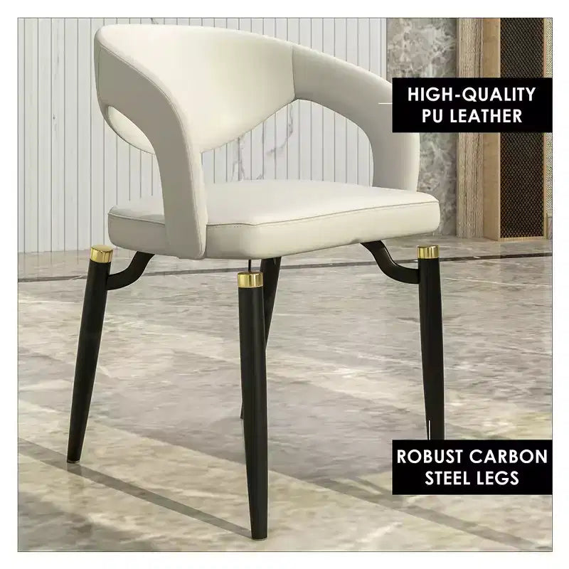 Sedia da pranzo imbottita con schienale curvo aperto e gambe in metallo