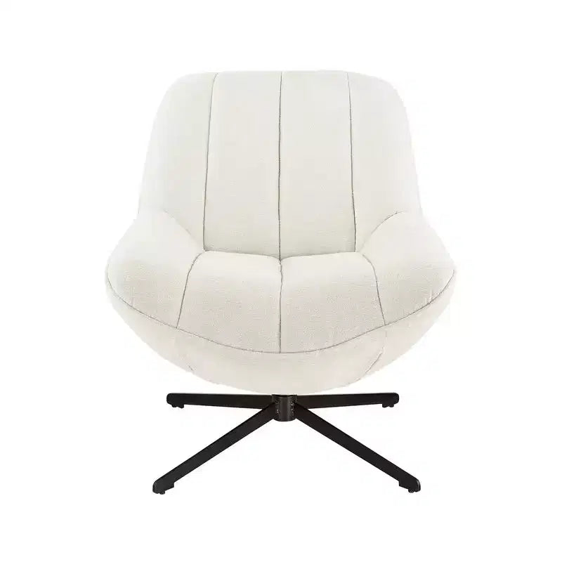 Poltrona girevole moderna con gambe in metallo, rivestimento in tessuto, senza braccioli, bianco sporco