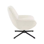 Poltrona girevole moderna con gambe in metallo, rivestimento in tessuto, senza braccioli, bianco sporco