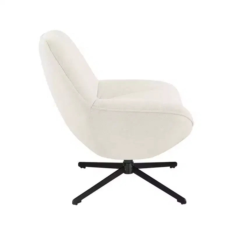 Poltrona girevole moderna con gambe in metallo, rivestimento in tessuto, senza braccioli, bianco sporco