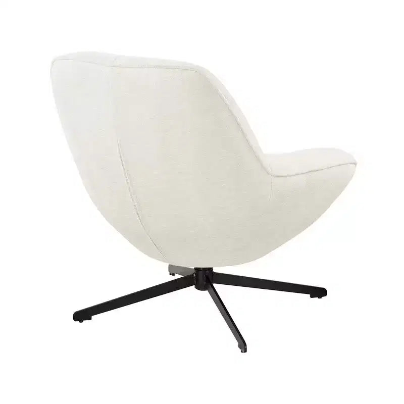 Poltrona girevole moderna con gambe in metallo, rivestimento in tessuto, senza braccioli, bianco sporco