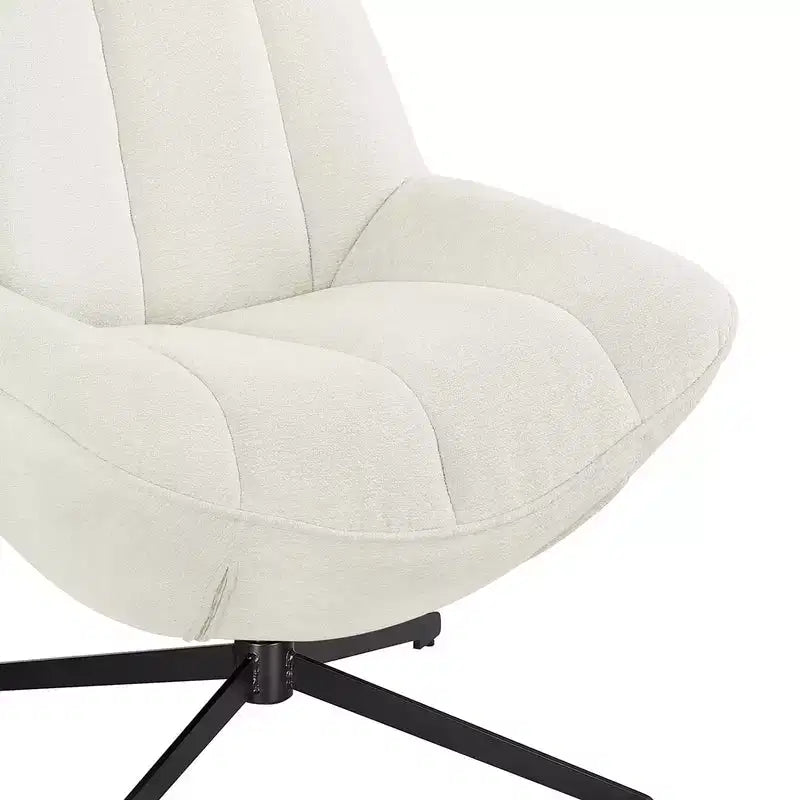 Poltrona girevole moderna con gambe in metallo, rivestimento in tessuto, senza braccioli, bianco sporco