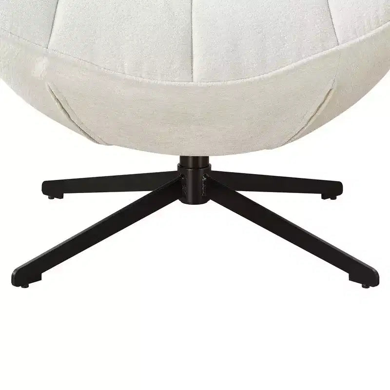 Poltrona girevole moderna con gambe in metallo, rivestimento in tessuto, senza braccioli, bianco sporco