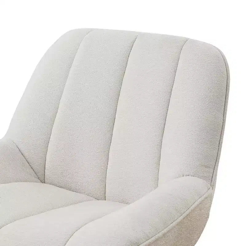 Poltrona girevole moderna con gambe in metallo, rivestimento in tessuto, senza braccioli, bianco sporco