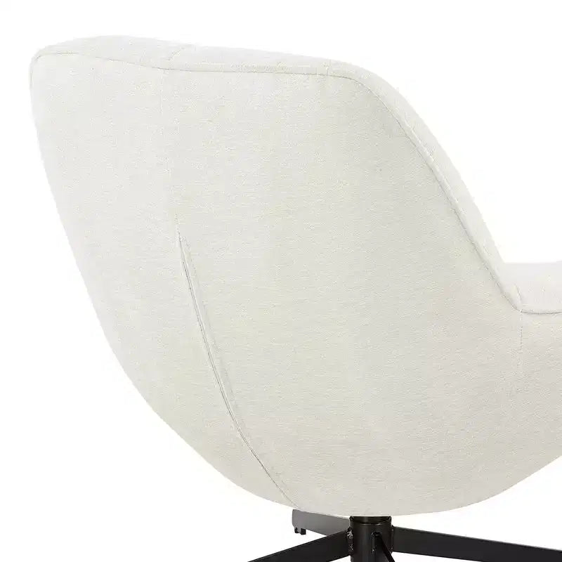 Poltrona girevole moderna con gambe in metallo, rivestimento in tessuto, senza braccioli, bianco sporco