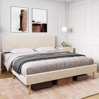 Struttura letto King/Queen/Full Size con testiera regolabile, letto a piattaforma imbottito in velluto, doghe in legno massiccio, nessun bisogno di rete a molle