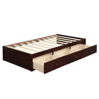 Letto a piattaforma singolo con 3 cassetti e supporto a doghe in legno