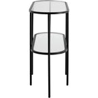 Consolle ovale moderna a 2 ripiani in metallo con mensole in vetro, nero sabbiato, 40 x 15 x 32 pollici