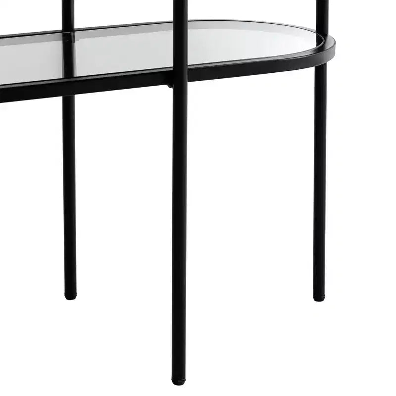 Consolle ovale moderna a 2 ripiani in metallo con mensole in vetro, nero sabbiato, 40 x 15 x 32 pollici
