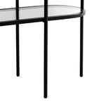 Consolle ovale moderna a 2 ripiani in metallo con mensole in vetro, nero sabbiato, 40 x 15 x 32 pollici