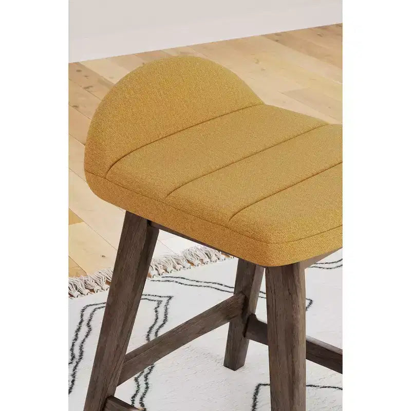 Sgabello da bar imbottito altezza bancone con cuscino in schiuma, set da 2, giallo senape