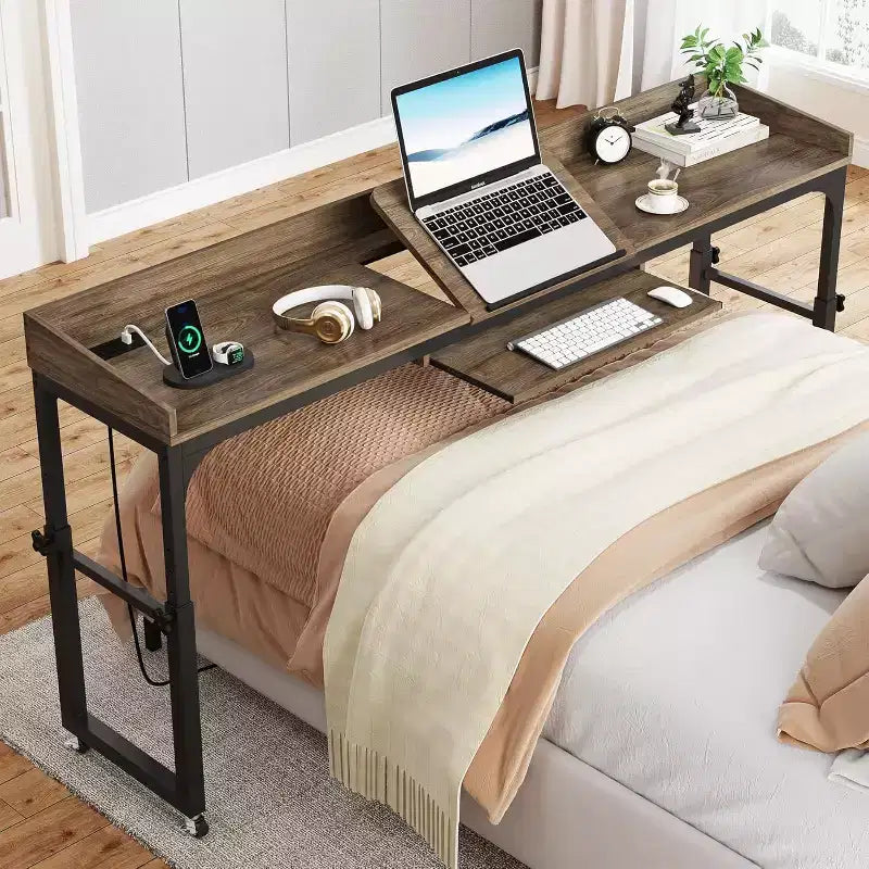 Tavolo da letto regolabile in altezza con ruote e piano inclinabile