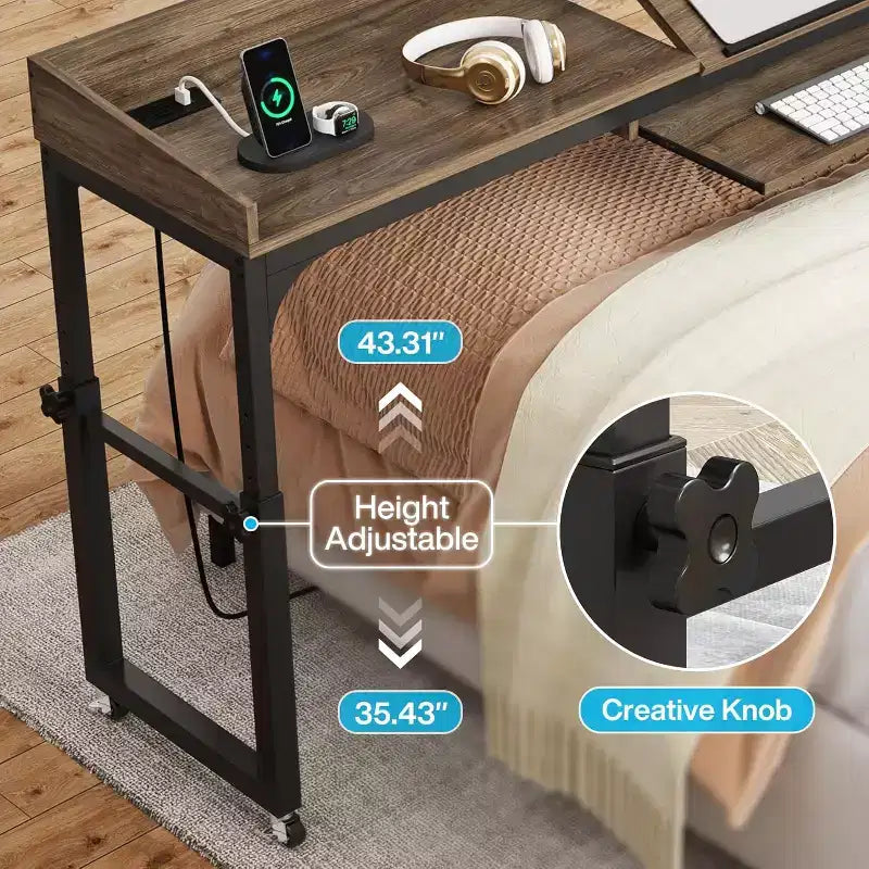Tavolo da letto regolabile in altezza con ruote e piano inclinabile