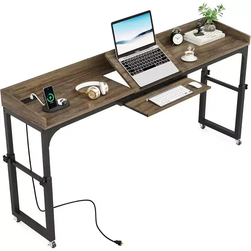 Height Adjustable Overbed Table with Wheels and Tilting Surface
