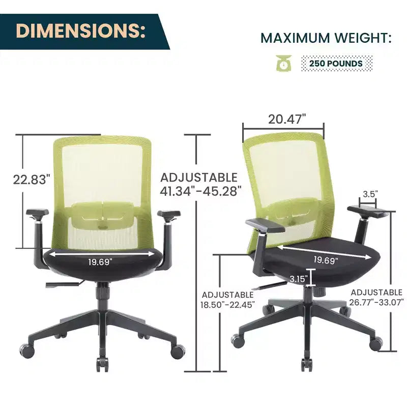 Sedia da ufficio in rete con altezza regolabile, base girevole, supporto lombare e funzione di inclinazione