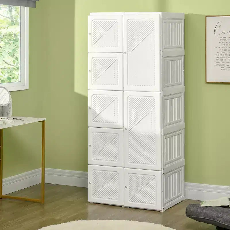Armadio Guardaroba Portatile con Ripiani a Cubo, Aste Appendiabiti e Ante Magnetiche – Bianco