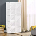 Armadio Guardaroba Portatile con Ripiani a Cubo, Aste Appendiabiti e Ante Magnetiche – Bianco