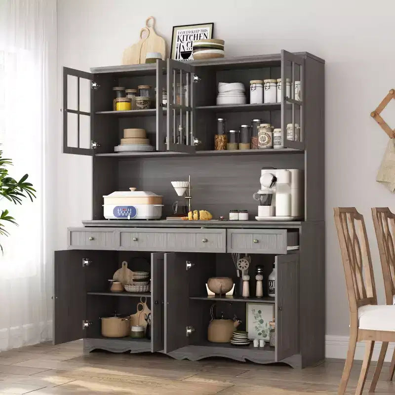 Gray 61.2" Wide 3-Drawer Buffet Hutch Storage Cabinet